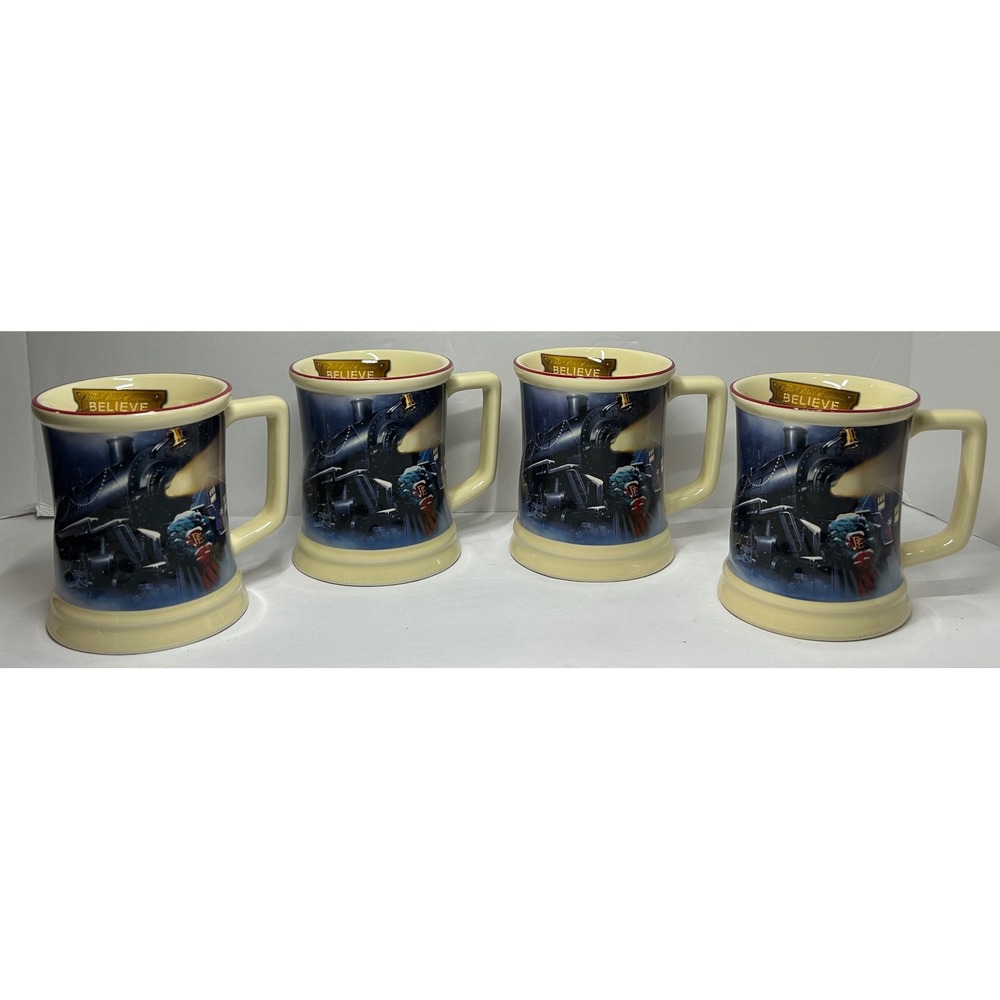 The Polar Express Believe Train Mug Set of 4 Ceramic Christmas Holiday Hot Cocoa